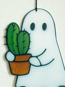 Axyaa Acrylic Ghost Hanging Decor, Cute Ghost with Cactus Design