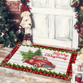 Axyaa Christmas Welcome Mat with Santa Snowman Car Print
