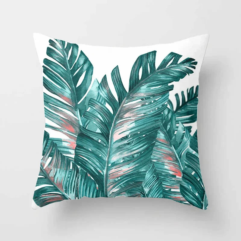 Axyaa Tropical Green Plants Pattern Cushion Cover for Sofas and Decor