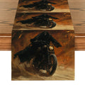 Axyaa Halloween Skull Motorcycle Table Runner Farmhouse Dining Decor Washable Long Cloth