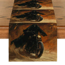 Axyaa Halloween Skull Motorcycle Table Runner Farmhouse Dining Decor Washable Long Cloth