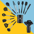 Axyaa 14-Piece Stainless Steel Silicone Kitchenware Set in Storage Barrel