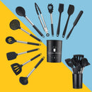 Axyaa 14-Piece Stainless Steel Silicone Kitchenware Set in Storage Barrel