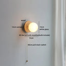 Axyaa Nordic LED Walnut Wood Glass Ball Wall Sconce, Pull Chain Switch, Modern Design