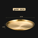 Axyaa Gold Stainless Steel Round Shallow Tray Plate for Camping BBQ Picnic