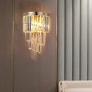 Axyaa Luxury Gold Smoky Gray Crystal Wall Sconce - Modern LED Bedside Light