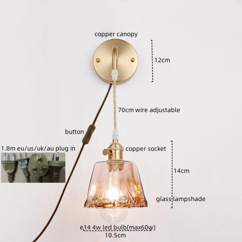 Axyaa Nordic Copper Glass LED Wall Light for Living Room, Bedroom, Bar - Modern Design