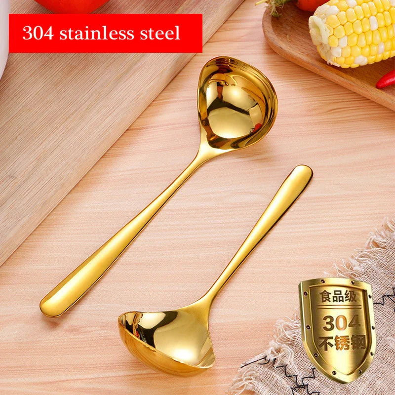 Axyaa Stainless Steel Golden Ladle Soup Spoon Colander Kitchenware