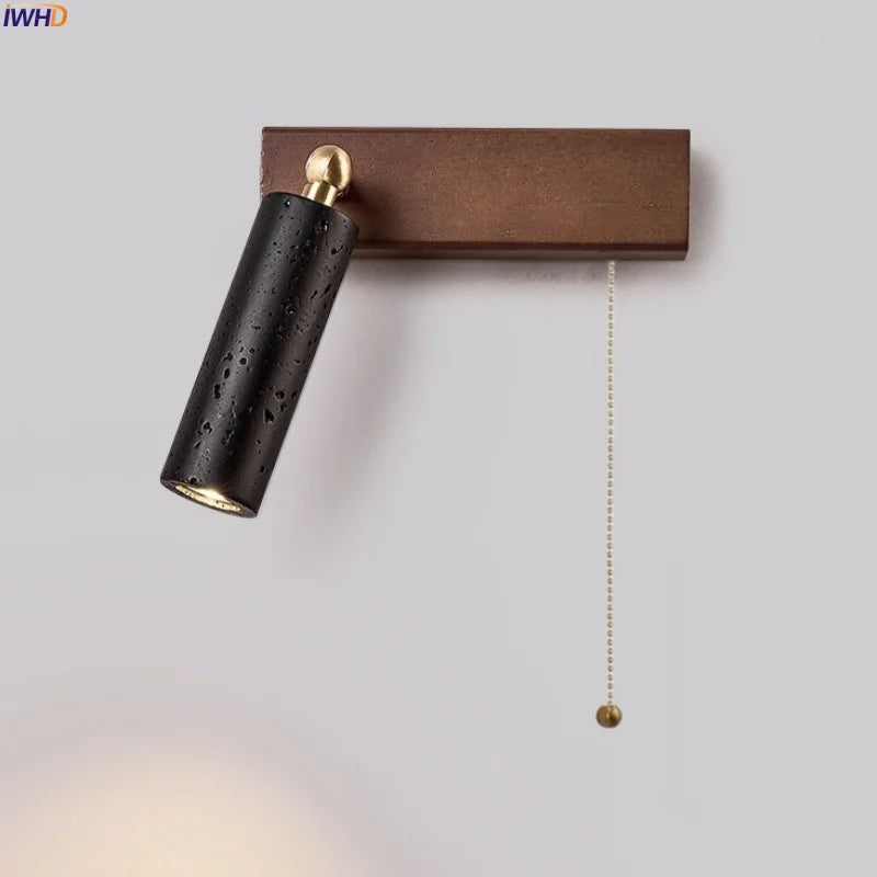 Axyaa Modern LED Wall Sconce Pull Chain Switch Reading Lamp Black Travertine