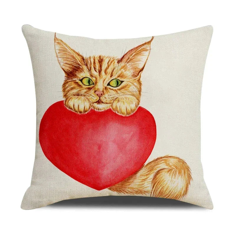 Funny Cats Print Pillow Case for Home Decor by Axyaa: 45x45cm Linen Cover