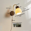 Axyaa Ceramic Wood LED Wall Sconce Pull Chain Switch Nordic Stair Light Fixtures