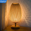Axyaa Vintage Rattan LED Table Lamp, Stepless Dimmable Night Light for Bedroom and Living Room