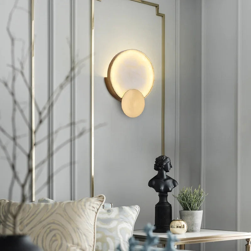 Axyaa Round Marble Wall Lamp - Modern Copper Indoor LED Lighting Decor for Home
