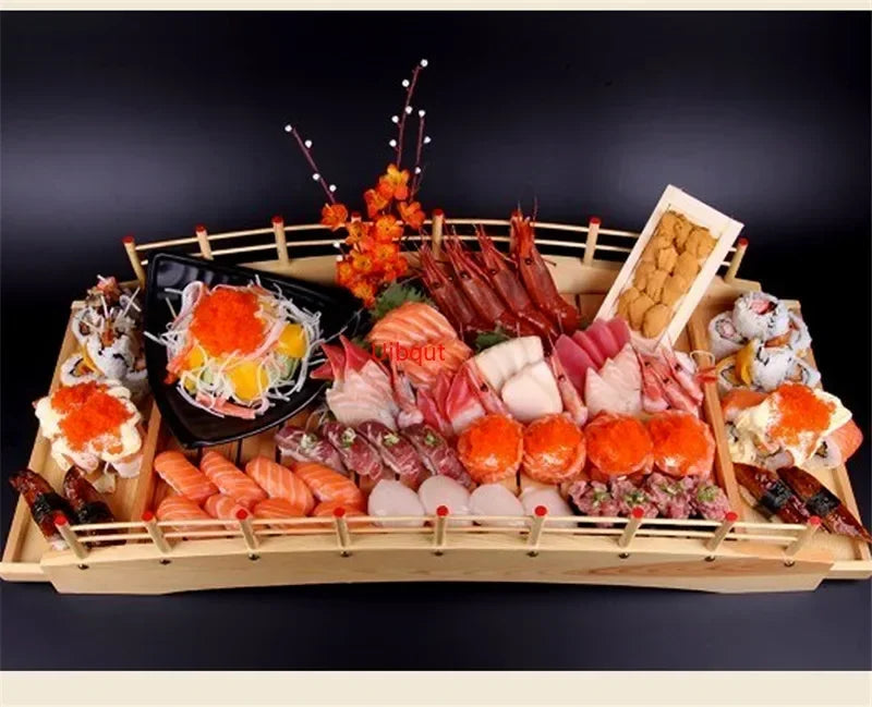 Axya Pine Sushi Bridge Boat Plate for Creative Table Setting
