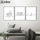 Axyaa Nordic Piano Music Notes Wall Art Poster - Black White Canvas Print