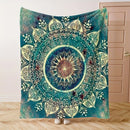 Axyaa Mandala Fleece Blanket in Vibrant Blue, Green & Yellow - Soft Cozy Polyester Throw