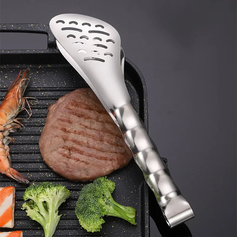 Axyaa Stainless Steel Food Tongs: Multifunctional Hollow Out Grill Clip for Home Kitchen