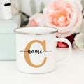 Axyaa Enamel Coffee Mugs with Custom Initial Name - Personalized Outdoor Cups
