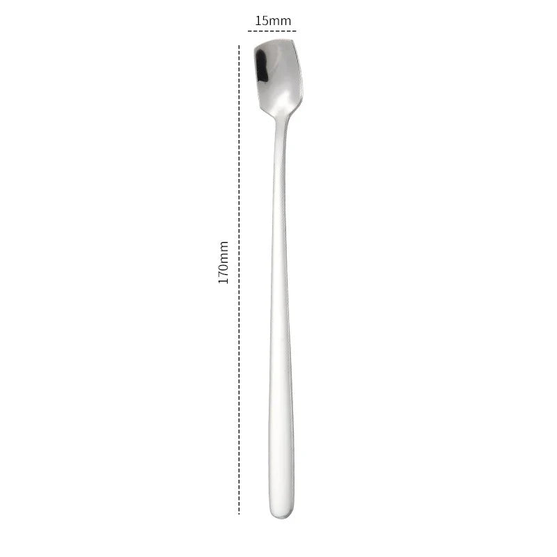 Axyaa Stainless Steel Square Coffee Spoons - Long Handle Dessert Spoons for Kitchen