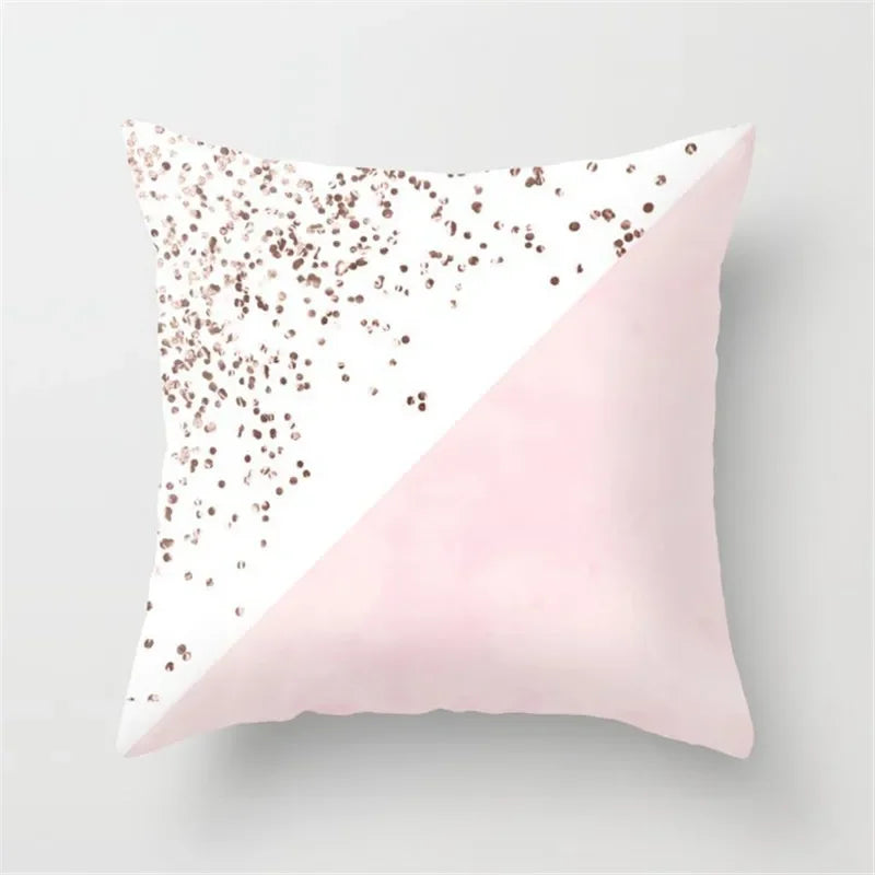 Pink Glitter Letter Flower Geometric Cushion Cover by Axyaa