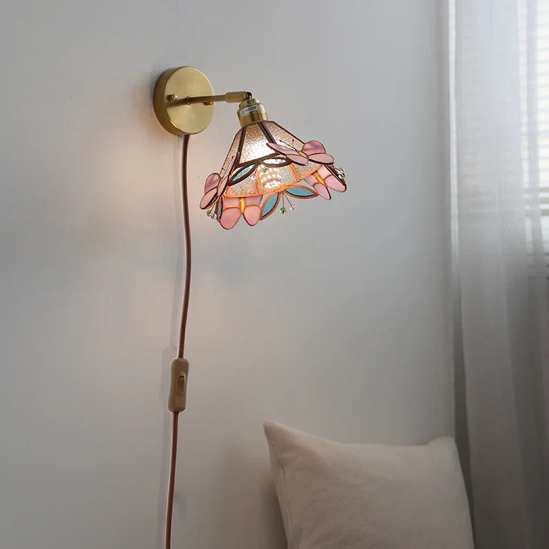 Axyaa Pink Butterfly Glass Wall Light - Modern Nordic Bedroom Lamp