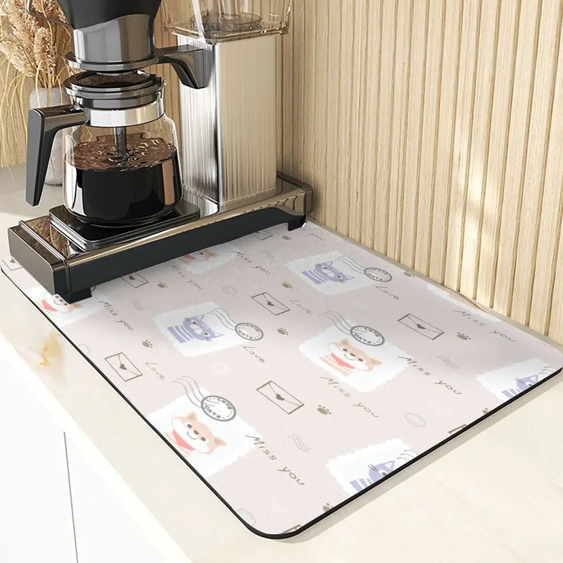 Axyaa Non-Slip Absorbent Kitchen Counter Mat - Cute Animal Design Mats