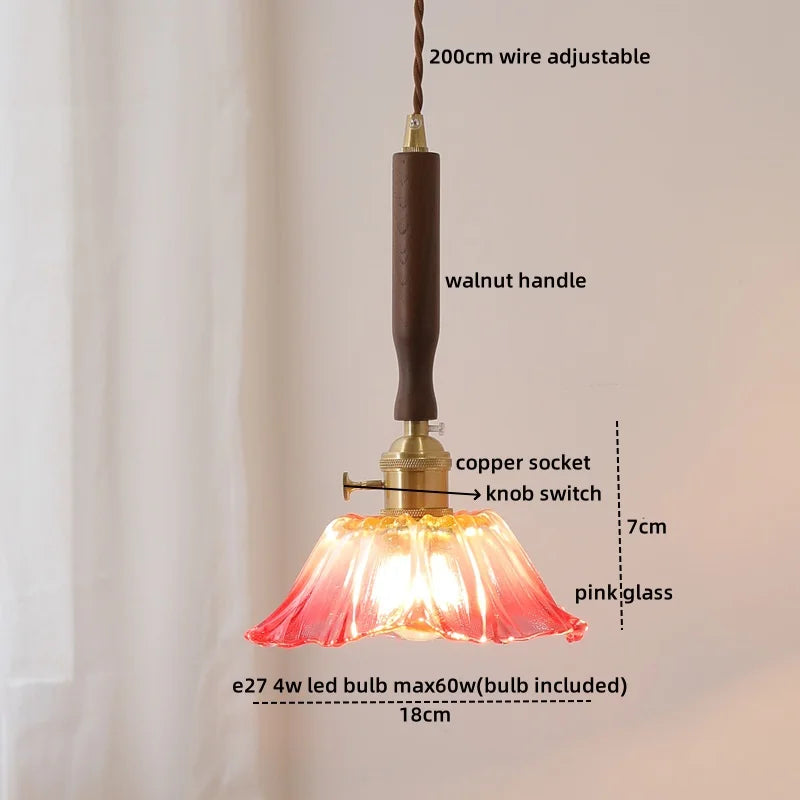 Axyaa Nordic LED Pendant Lights Glass Walnut Copper Hanging Lamp