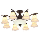 Axyaa Black Metal Chandelier with Glass Lampshade for Home Decor