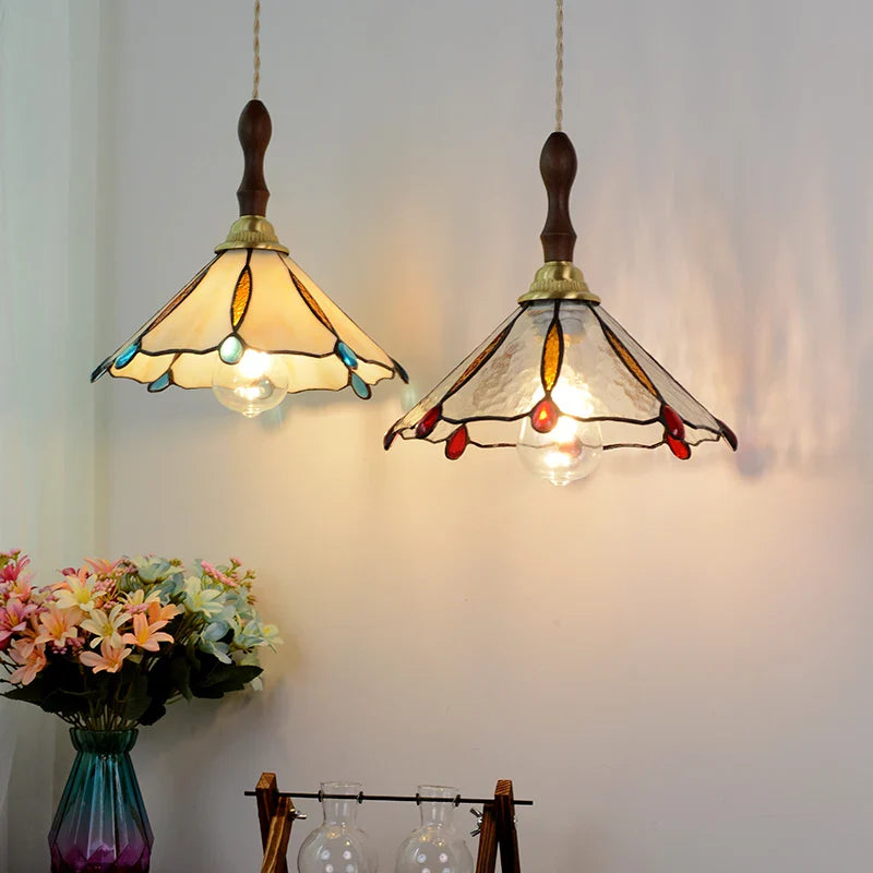 Axyaa Modern Pink Glass LED Pendant Lights Copper Hanging Lamp for Home Decor