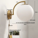 Axyaa LED Wall Light Pull Chain Switch Modern Style Glass Iron Bedroom Lamp
