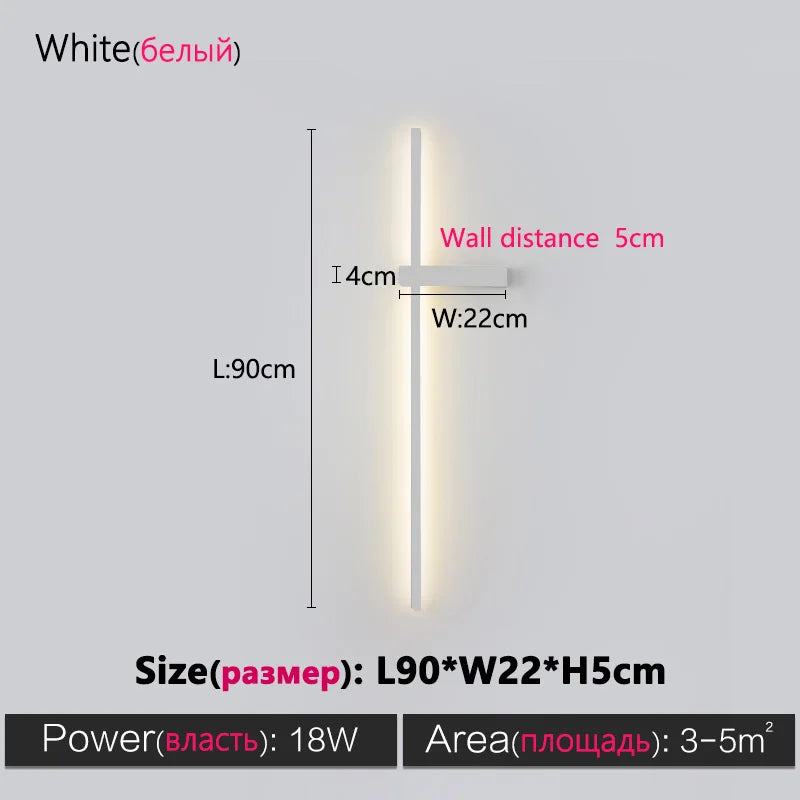 Axyaa Black Long Strip Wall Lamp - Modern Minimalist Bedroom & Living Room Light