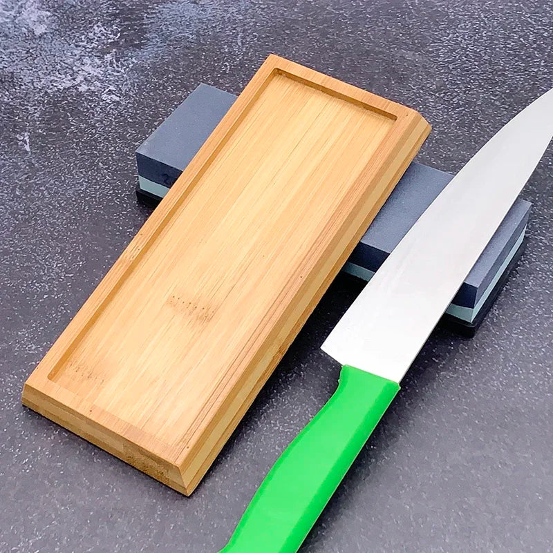 Axya Bamboo Base Knife Sharpening Stone Holder Kitchen Tool