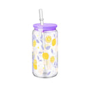 Axyaa Bow Flower Plastic Water Bottle with Wooden Lid and Straw