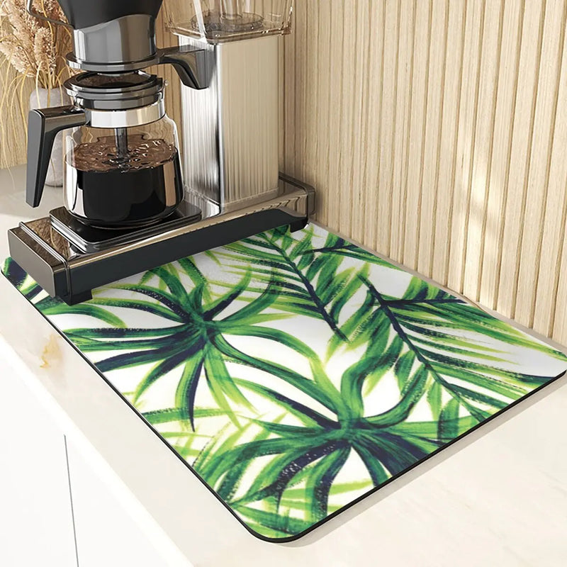 Axyaa Leaves Print Silicone Placemats - Absorbent Kitchen Dish Mat