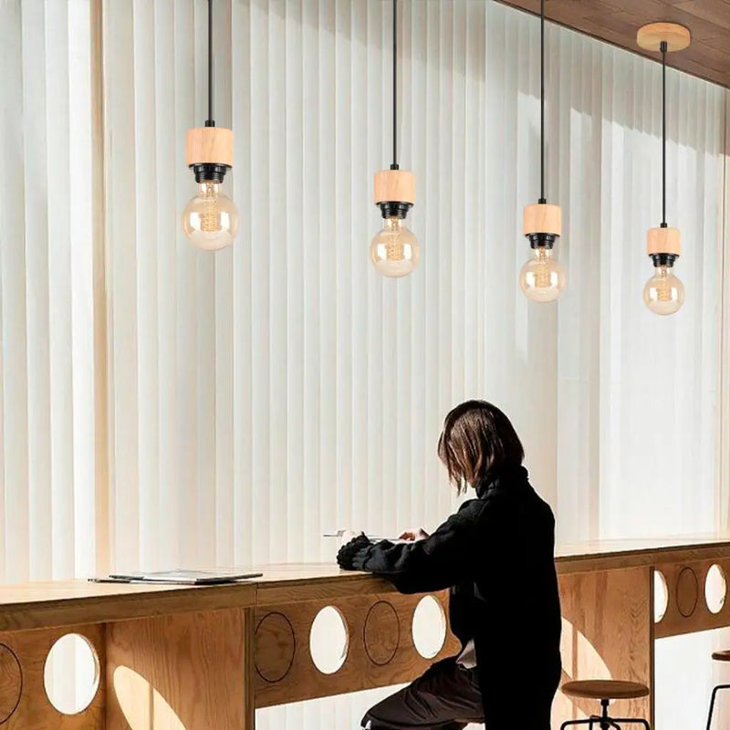 Axyaa Nordic LED Pendant Light Iron Wooden Minimalist Ceiling Fixture