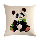 Axyaa Cartoon Panda Print Linen Pillowcase 45x45cm Square Home Sofa Decoration Cover