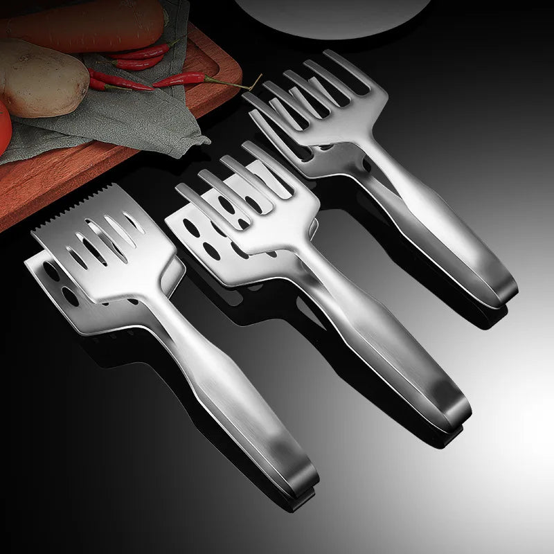 Axyaa Stainless Steel Food Tongs: BBQ Clip Meat Clamp Kitchen Tool