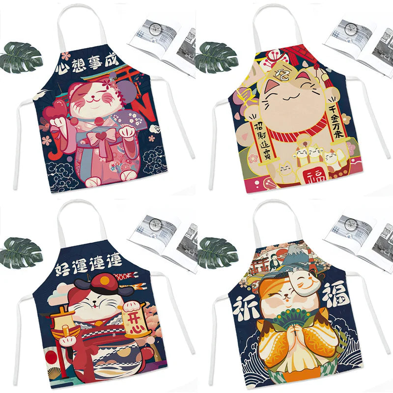 Axya Japanese Cartoon Lucky Cat Chef Apron Waterproof Bib Kitchen Supplies