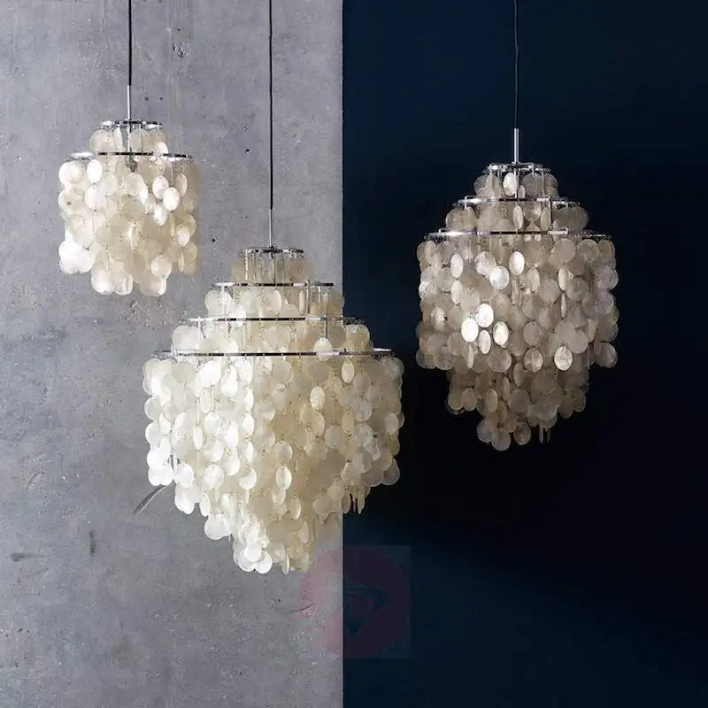 Axyaa Aeolian Bells Shell Chandelier: Mediterranean Style Hanging Lamp for Home Décor.