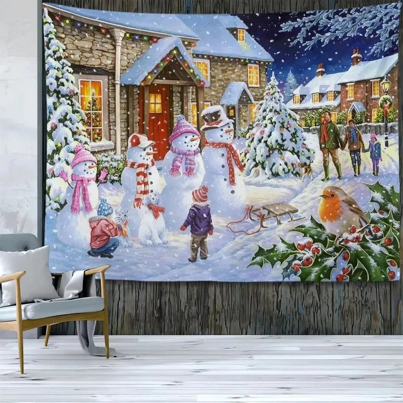 Axyaa Santa Claus and Kids Wall Tapestry for Festive Living Room Decor