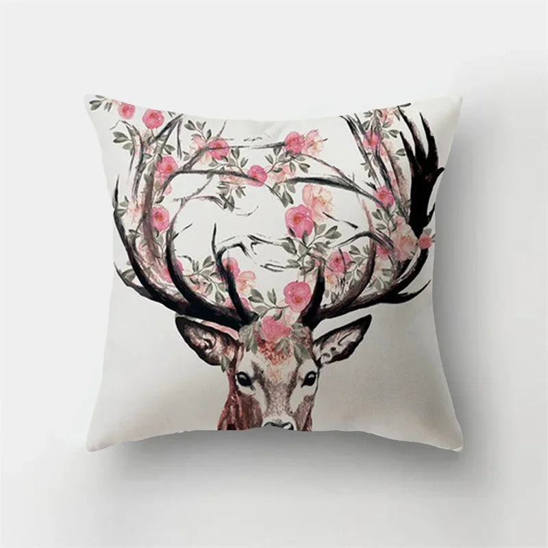 Deer Animal & Natural Leaves Cushion Cover by Axyaa - Home Decoration