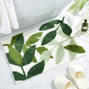 Axyaa Green Leaf Fluffy Bath Mat - Non Slip Plush Microfiber Bathroom Carpet