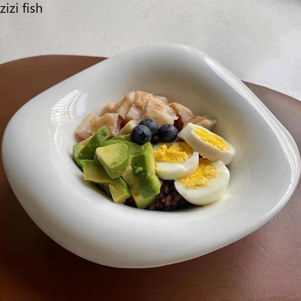 Axya Irregular Ceramic Dinner Salad Bowl Set Modern Hotel Restaurant Soup Basin