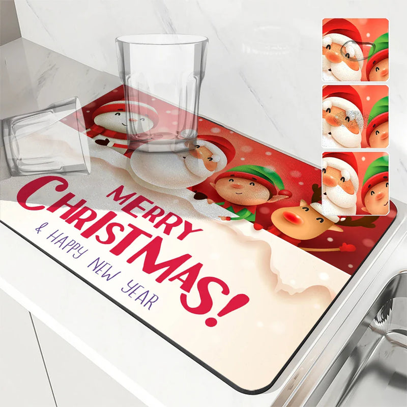 Axyaa Christmas Kitchen Drying Mat Large Absorbent Anti-slip Draining Pad