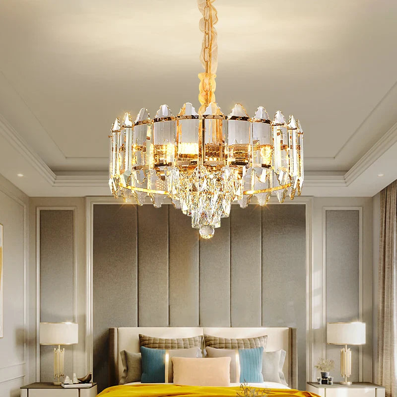 Axyaa Crystal Chandelier: Luxury LED Pendant Lamp for Living, Dining & Bedroom