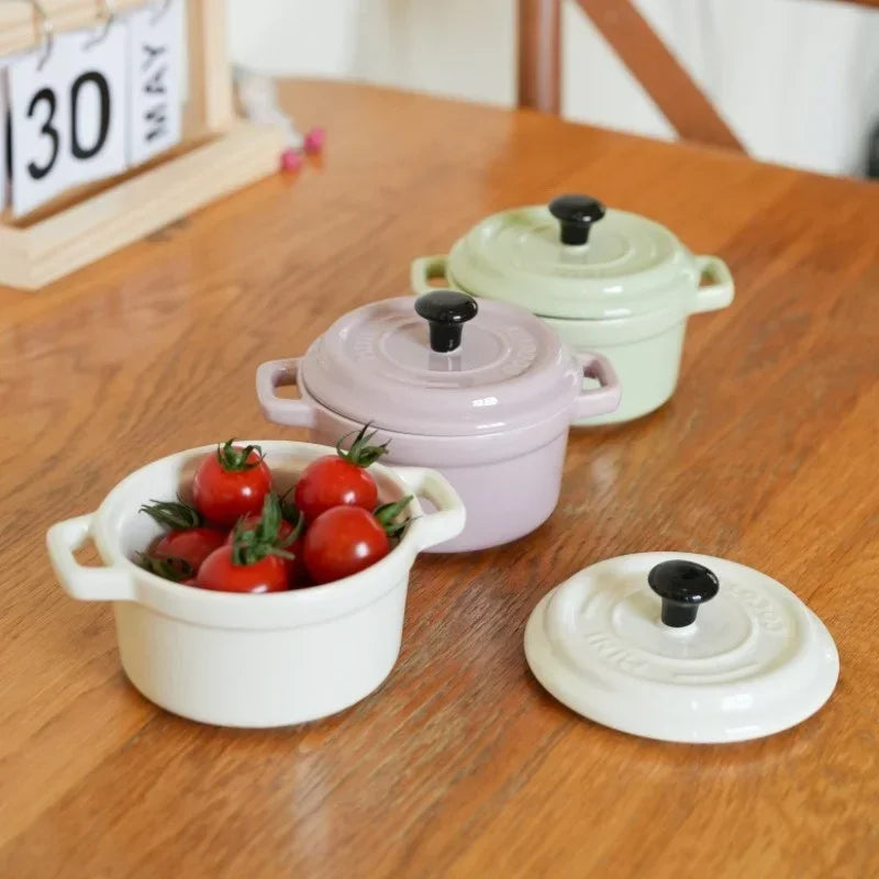 Axyaa Ceramic Breakfast Bowl Ramekins with Lids - Oven Safe Mini Casserole Souffle