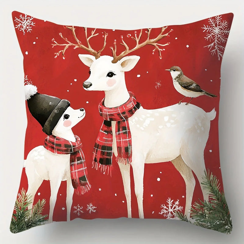 Axyaa Snowman Fawn Print Pillowcase Set - Festive Home Decor & Gift