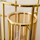 Axyaa Golden Bracket Glass Vase with Artificial Flowers in Modern Metal Frame