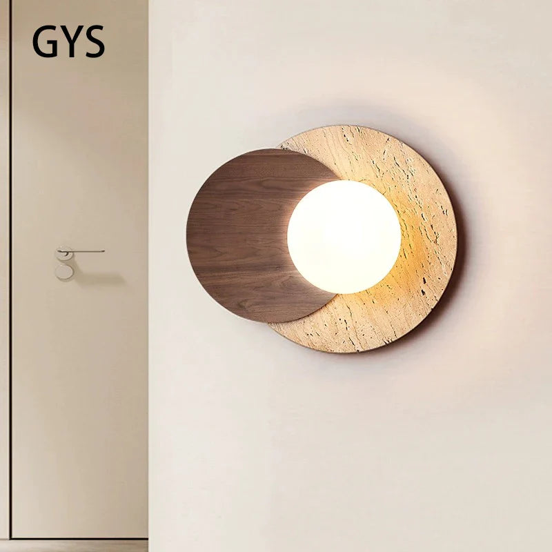 Axya Cream Style Stone Wood Bedside Wall Lamp for Wabi-sabi Home Decor