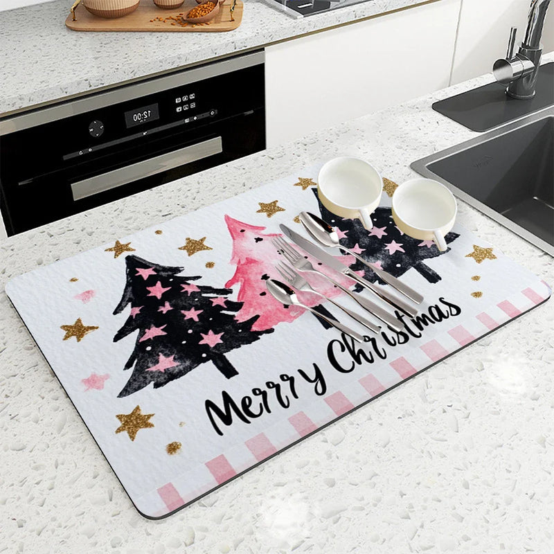 Axyaa Christmas Tree Stars Dot Absorbent Drying Mat